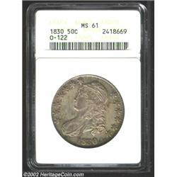 1830 50C Large 0 MS61 ANACS. O-122, R.1. Naturally toned in rose-gray and iridescent hues, with stro