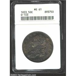 1833 50C MS61 ANACS. O-103, R.2. Deep maroon and sea-green patina. The luster is full if not vibrant