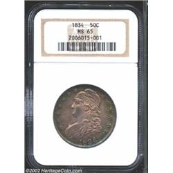 1834 50C Large Date, Small Letters MS65 NGC. O-106, R.1. The 4 in the date is actually overpunched o