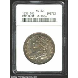 1836 50C Lettered Edge MS62 ANACS. O-106a, R.4 for the die state, R.1 for the variety. A late die st