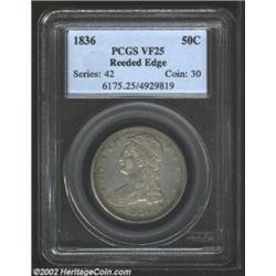 1836 50C Reeded Edge VF25 PCGS. A well balanced light to medium gray example that, upon close inspec