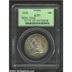 1839 50C AU55 PCGS. Rich iridescence underlies the impressively preserved surfaces of this late Capp