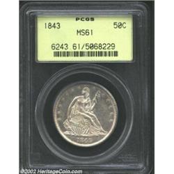 1843 50C MS61 PCGS. Although not of a low mintage, this issue is conditionally rare in Mint State. S