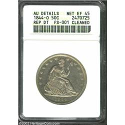 1844-O 50C Doubled Date--Cleaned--ANACS. AU Details, Net XF45. FS-001, WB-103. One of the most drama