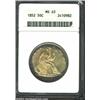 1852 50C MS63 ANACS. Golden hues on the obverse are surrounded by gray peripheral toning. The mostly
