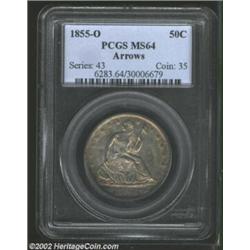 1855-O 50C Arrows MS64 PCGS. Formerly offered as lot 6835 in our 2002 September Long Beach Sale, whe