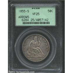 1855-S 50C Arrows VF25 PCGS. From the Collection of Colonel Carmine Penta. A very pleasing circulate