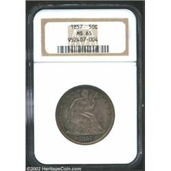 1857 50C MS65 NGC. With a sizeable (for the era) original mintage of 1.9 million pieces, the 1857 is