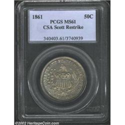 1861 50C Scott Restrike MS61 PCGS. Breen-8002. Produced in 1879, these important restrikes are, as f