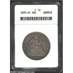 1870-CC 50C Fine 12 ANACS. Rich lavender-gray patina. Much of LI and TY in LIBERTY can be discerned,