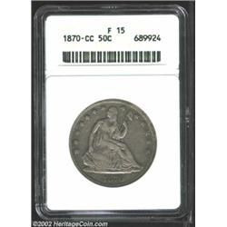 1870-CC 50C Fine 15 ANACS. About two-thirds of LIBERTY is bold, and the eagle's wings have surprisin