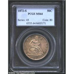 1872-S 50C MS64 PCGS. WB-102. The mintmark that the San Francisco Mint used to deliver 1872-S Halves