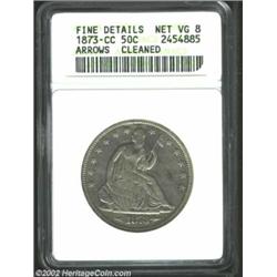 1873-CC 50C--Cleaned--ANACS. Arrows, Fine Details, Net VG8. This coin is well worn and olive-gray in