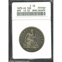 1873-CC 50C Arrows Fine 12 PCGS. Ex: Berlinghoff. WB-103. Large Mintmark. A totally natural example,