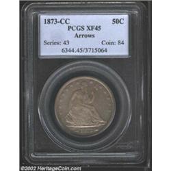 1873-CC 50C Arrows XF45 PCGS. WB-102. Small Mintmark. Well detailed for an early Carson City product