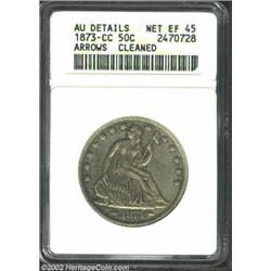 1873-CC 50C Arrows--Cleaned--ANACS. AU Details, Net XF45. Has a solid circulated appearance, but ret