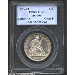 1873-CC 50C Arrows AU55 PCGS. Large Mintmark. WB-103. This coin has a refreshingly original "look.".