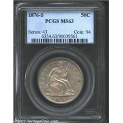 1876-S 50C MS63 PCGS. This is an attractive example with slightly subdued luster, sharp strike and a