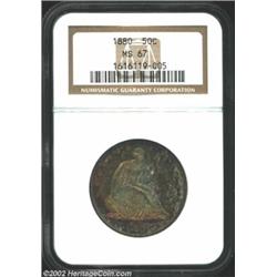 1880 50C MS67 NGC. The Philadelphia Mint used one obverse and two reverse dies to deliver 8,400 busi