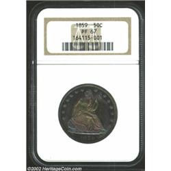 1859 50C PR67 NGC. There are at least three different die marriages of the proof 1859 Seated Half. T