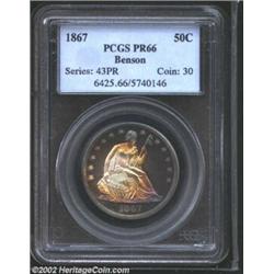 1867 50C PR66 PCGS. Ex: Benson. The toning distribution is similar to that seen on the Benson specim