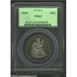 1869 50C PR63 PCGS. An attractive example of this proof issue. The toning in shades of iridescent am