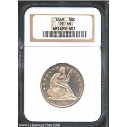 1869 50C PR66 NGC. The 1869 business strike is a fairly scarce item, even though 795,900 pieces were