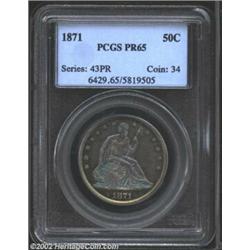 1871 50C PR65 PCGS. There are two different looks on the obverse and reverse of this proof 1871 Seat