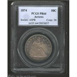 1874 50C Arrows PR64 PCGS. Russet-gray and rich, blue peripheral toning frames the boldly detailed d