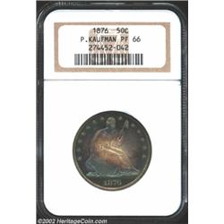 1876 50C PR66 NGC. Ex: P. Kaufman. Although 1,520 proof Seated Half Dollars were struck in 1876, a m