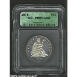 1878 50C PR64 ICG. Highly reflective surfaces and notable cameo contrast make this near-Gem an appea