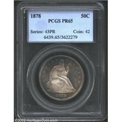 1878 50C PR65 PCGS. This originally preserved specimen striking displays well blended copper-gray an