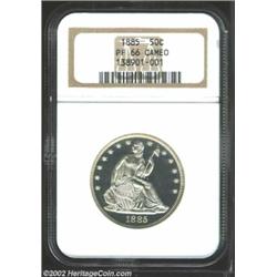 1885 50C PR66 Cameo NGC. This sparkling-white Gem combines richly frosted devices and deeply mirrore