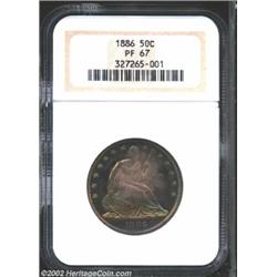 1886 50C PR67 NGC. An exceptional, deeply toned example of this scarce, low total mintage issue--one