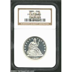 1889 50C PR67 Cameo NGC. Untoned, silver-white features are well frosted over the devices and deeply