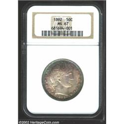 1892 50C MS67 NGC. This is the first MS67 representative of this always-popular first-year Half Doll