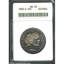 1893-O 50C MS63 ANACS. A charming example of this early New Orleans Mint, Barber Half Dollar issue,.