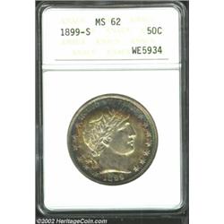 1899-S 50C MS62 ANACS. With frosted centers and peripheral iridescence, this is an attractive exampl