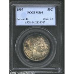 1907 50C MS64 PCGS. Mottled charcoal-gray toning on the obverse and also on the reverse peripheries.