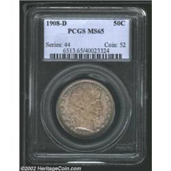 1908-D 50C MS65 PCGS. The 1908 is the third year of issue for the Denver mint and more than 3 millio