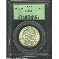 1913-D 50C MS64 PCGS. A very attractive example, with full luster giving the initial impression of a