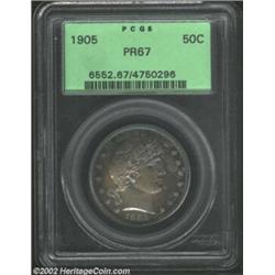 1905 50C PR67 PCGS. There is no bothersome lack of detail in any area on this spectacular proof 1905