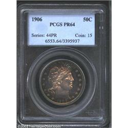 1906 50C PR64 PCGS. Gorgeous golden-brown and electric-blue peripheral patina frames the lightly ton