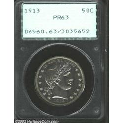 1913 50C PR63 PCGS. Mottled, almost granular metallic-gray and faint blue toning resides on this pie