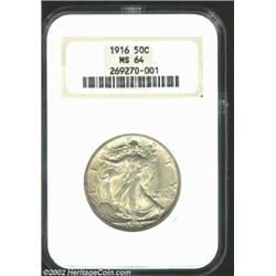 1916 50C MS64 NGC. A highly desirable, first year issue, soft dove-gray patina lightly dances over e