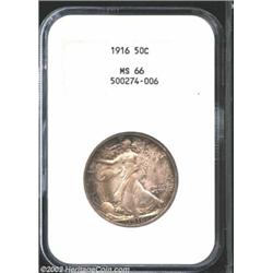 1916 50C MS66 NGC. Always of interest to the type or date collector, the 1916 is always available in