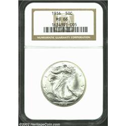 1916 50C MS66 NGC. This remarkable specimen is fully brilliant, and the sharply struck surfaces disp