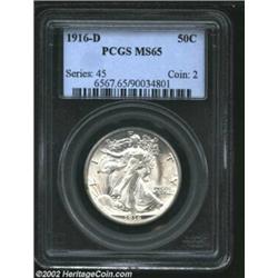 1916-D 50C MS65 PCGS. A lustrous and sharply impressed Gem that is both lightly toned and gorgeously