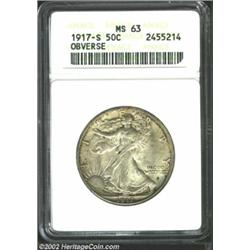 1917-S 50C Obverse MS63 ANACS. The first of two Uncirculated '17-S Obverse Halves that we are offeri