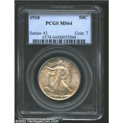 1918 50C MS64 PCGS. A lustrous and well struck near-Gem that has blushes of yellow-green color on ea